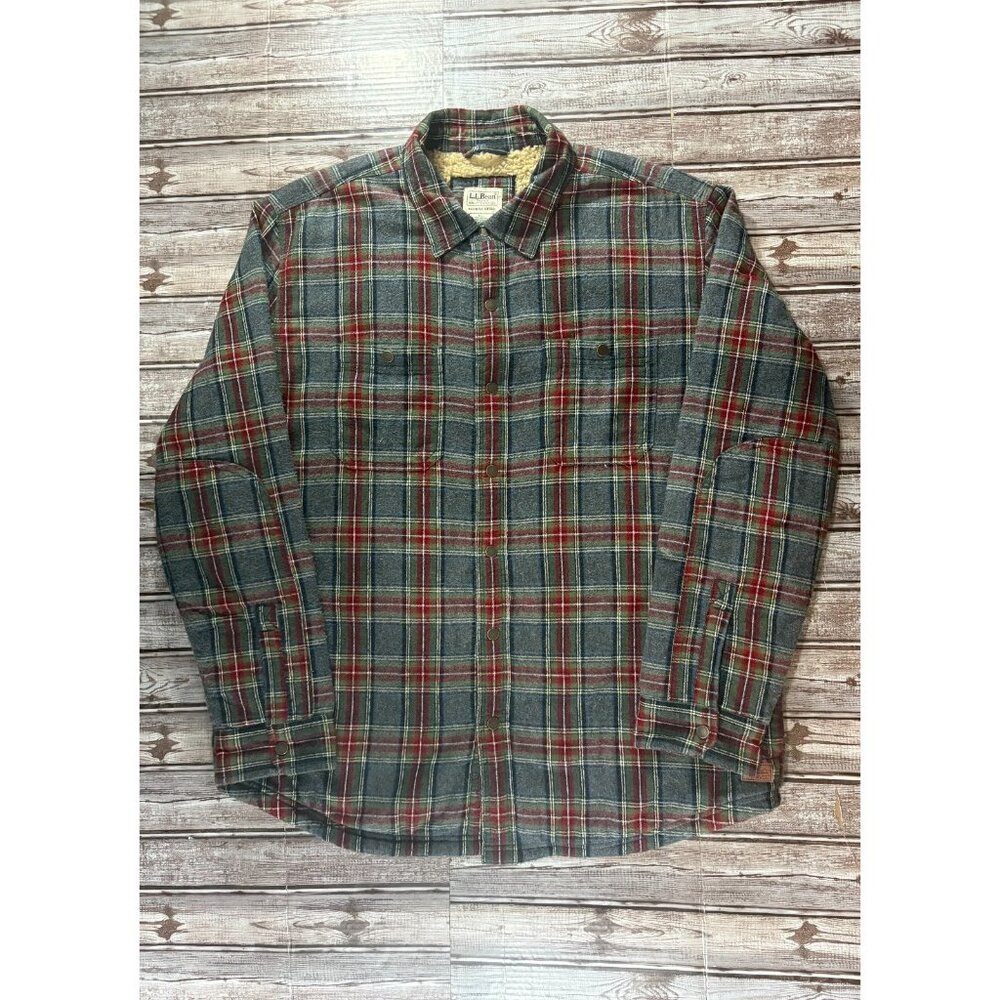 L.L. Bean Men's Plaid Button Down Shirt - Red and Green